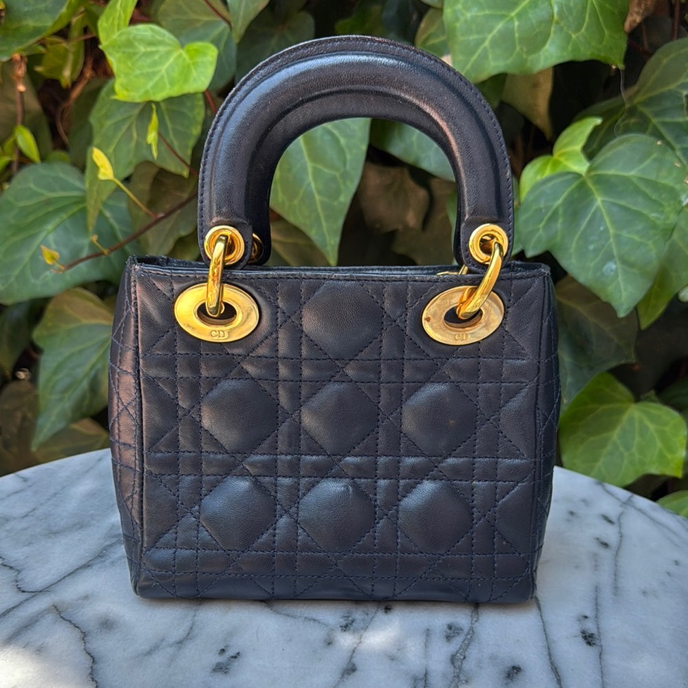 Vintage Dior Navy with Gold Hardware Satchel with Iconic Quilting - Picture 3 of 11